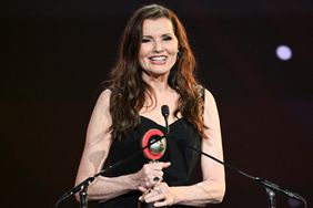 Geena Davis, recipient of the Viola Davis Trailblazer Award, speaks onstage at the CinemaCon Big Screen Achievement Awards held during CinemaCon at The Colosseum on April 11, 2024 in Las Vegas, Nevada