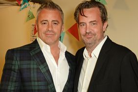 Matt LeBlanc (L) and Matthew Perry pose backstage following a performance of "The End Of Longing", Matthew Perry's playwriting debut which he stars in at The Playhouse Theatre on April 30, 2016 in London, England