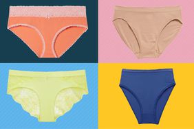 A composite of four of the best Plus Size Underwear for Women, each on a different color background. 