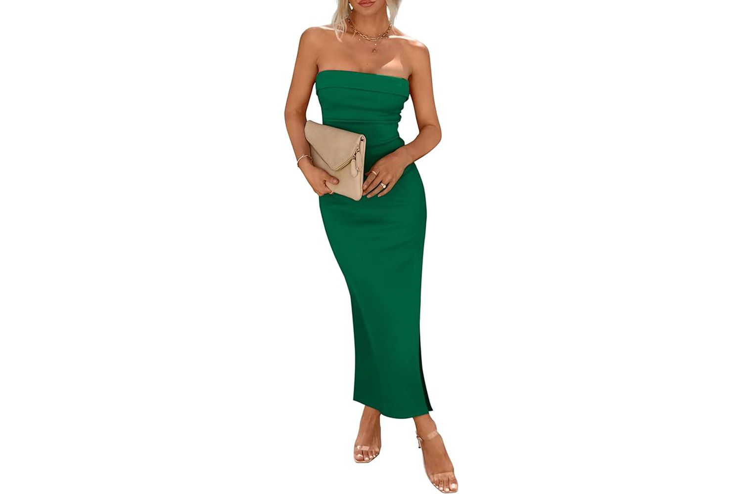 Amazon PRETTYGARDEN Women's Summer Bodycon Maxi Tube Dress Ribbed Strapless Side Slit Long Going Out Casual Elegant Party Dresses