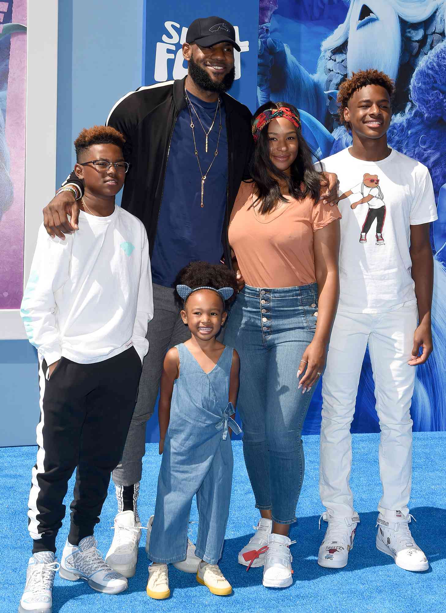 LeBron James, Savannah James, LeBron James Jr., Bryce Maximus James and Zhuri James attend the premiere of Warner Bros. Pictures' 'Smallfoot' at Regency Village Theatre on September 22, 2018 in Westwood, California