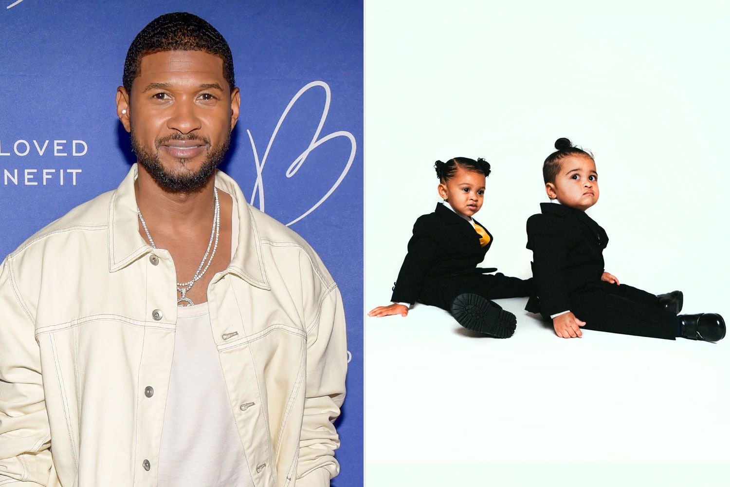 ATLANTA, GEORGIA - JULY 07: Usher attends the 2022 Beloved Benefit at Mercedes-Benz Stadium on July 07, 2022 in Atlanta, Georgia. (Photo by Marcus Ingram/Getty Images); Usher Shares Photos of 'Lil Bosses' Sovereign and Sire in Suits Celebrating Their Birthdays. photo credit Bellamy Brewster
