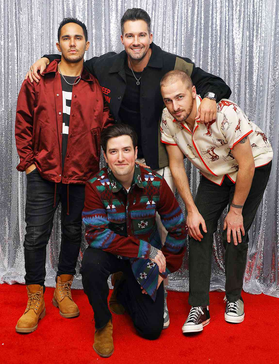 Carlos PenaVega, Kendall Schmidt, Logan Henderson and James Maslow of Big Time Rush are photographed backstage at iHeartRadio Jingle Ball 2023 at Madison Square Garden on December 8, 2023 in New York City, New York.