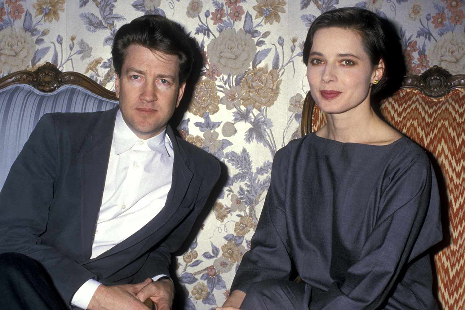 David Lynch and actress Isabella Rossellini attend ShoWest Convention on February 24, 1988 at Bally's Hotel and Casino in Las Vegas, Nevada.