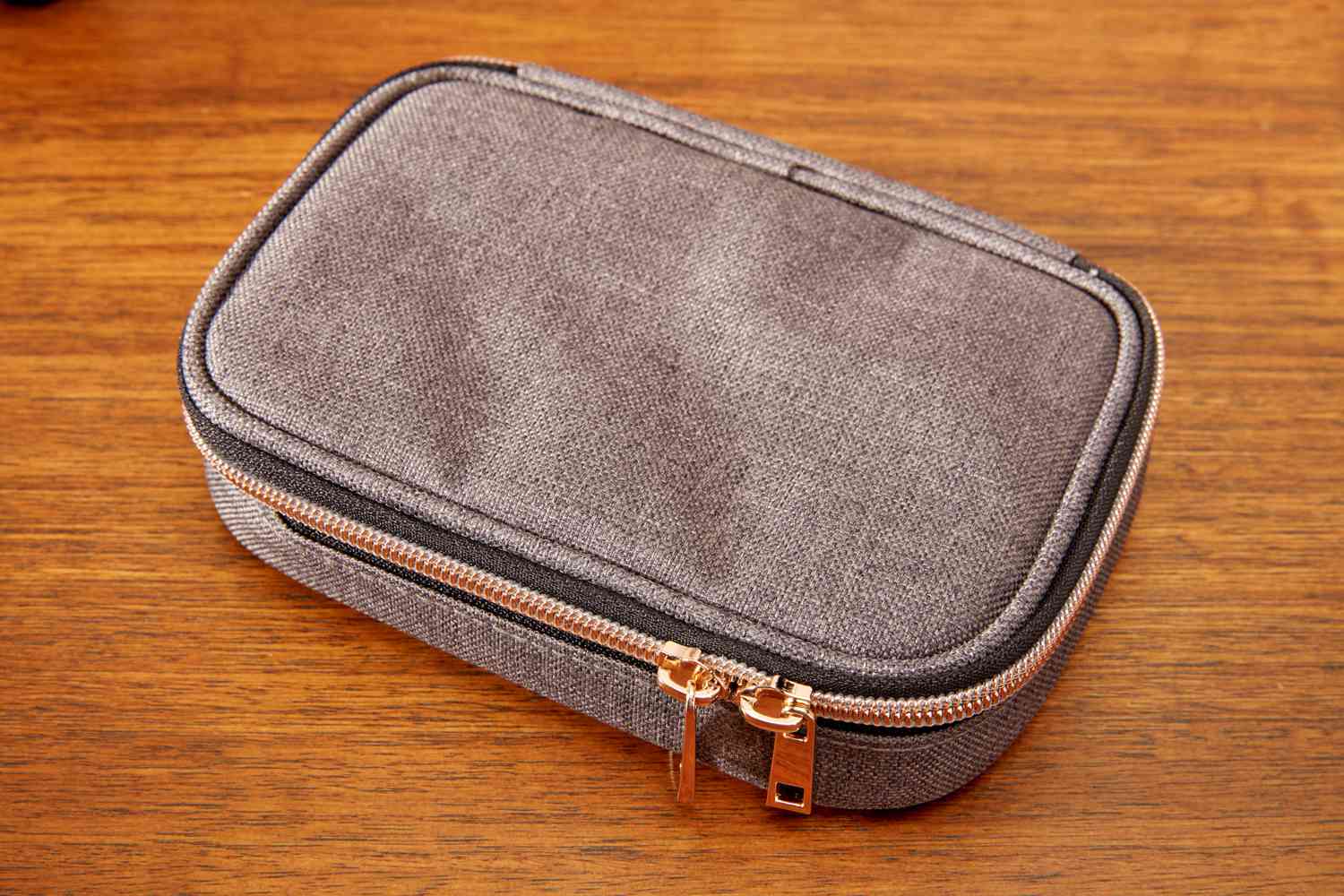 The Teamoy Small Jewelry Travel Case zipped closed