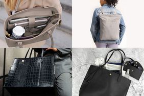 Collage of four different work bags for women. 