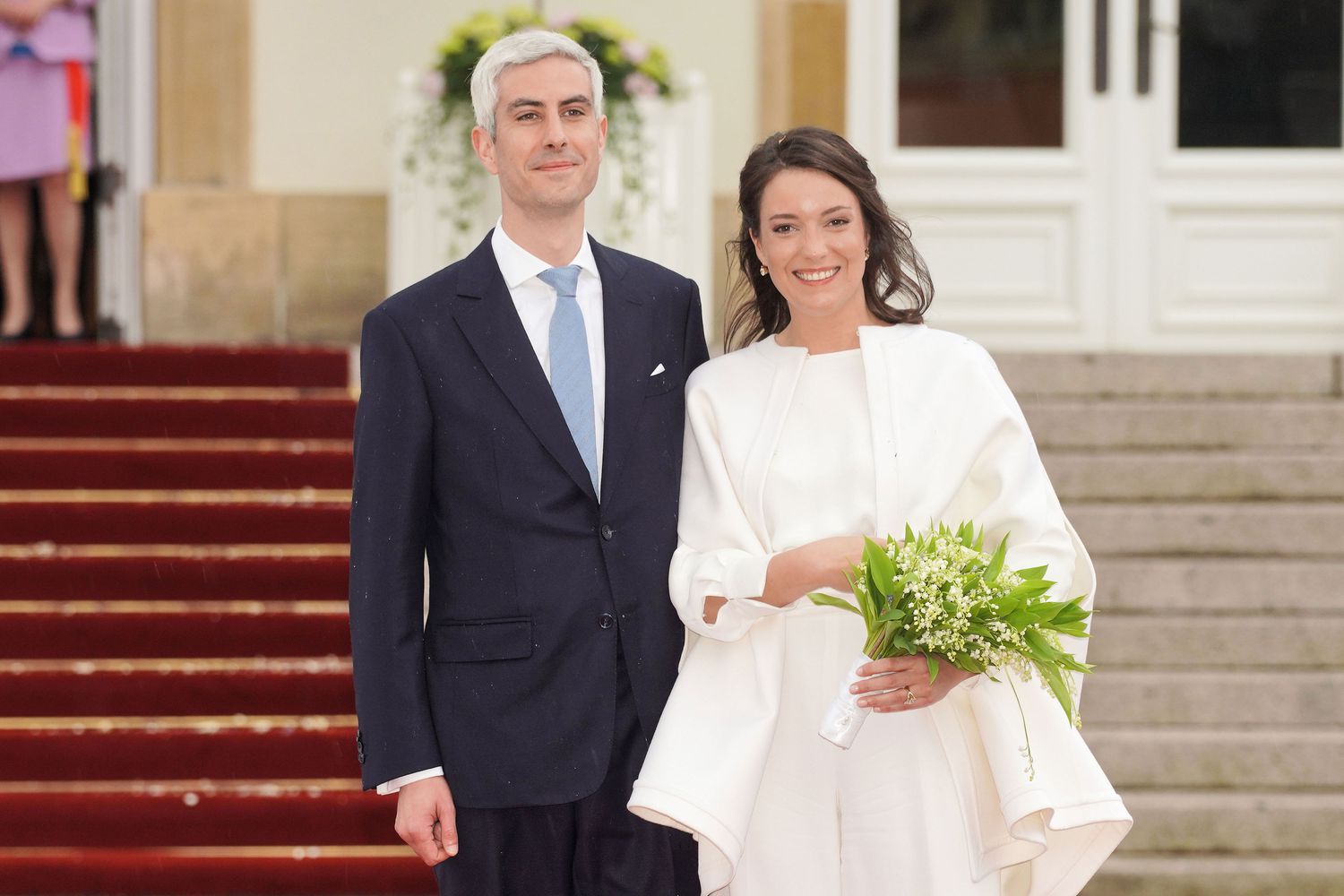 LUXEMBOURG, LUXEMBOURG - APRIL 22: Her Royal Highness Alexandra of Luxembourg & Nicolas Bagory pose as they leave after their Civil Wedding at Luxembourg City Hall on April 22, 2023 in Luxembourg, Luxembourg. (Photo by Sylvain Lefevre/Getty Images)