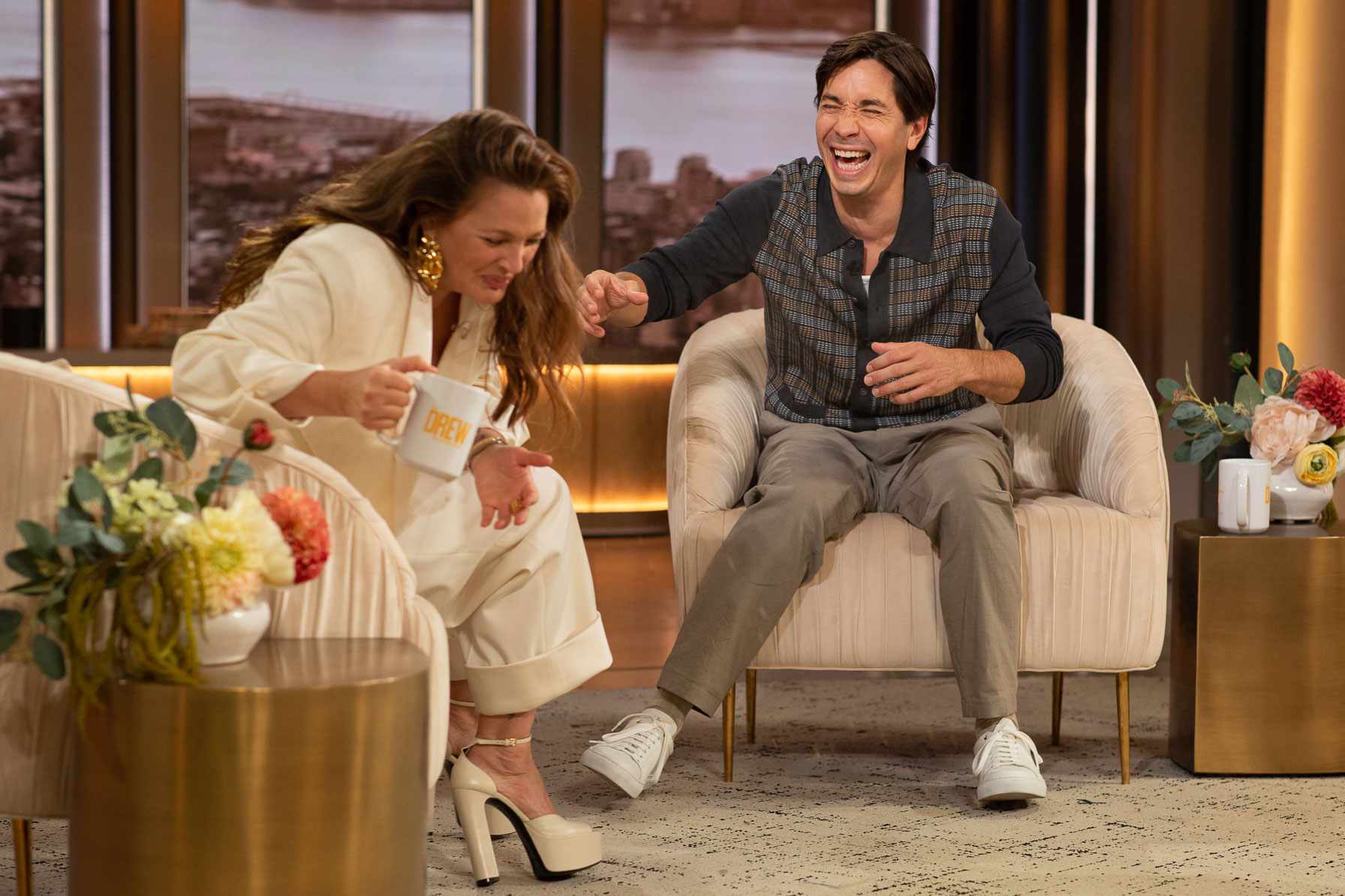 Drew Barrymore and Justin Long. Photo Credit: The Drew Barrymore Show/Ash Bean