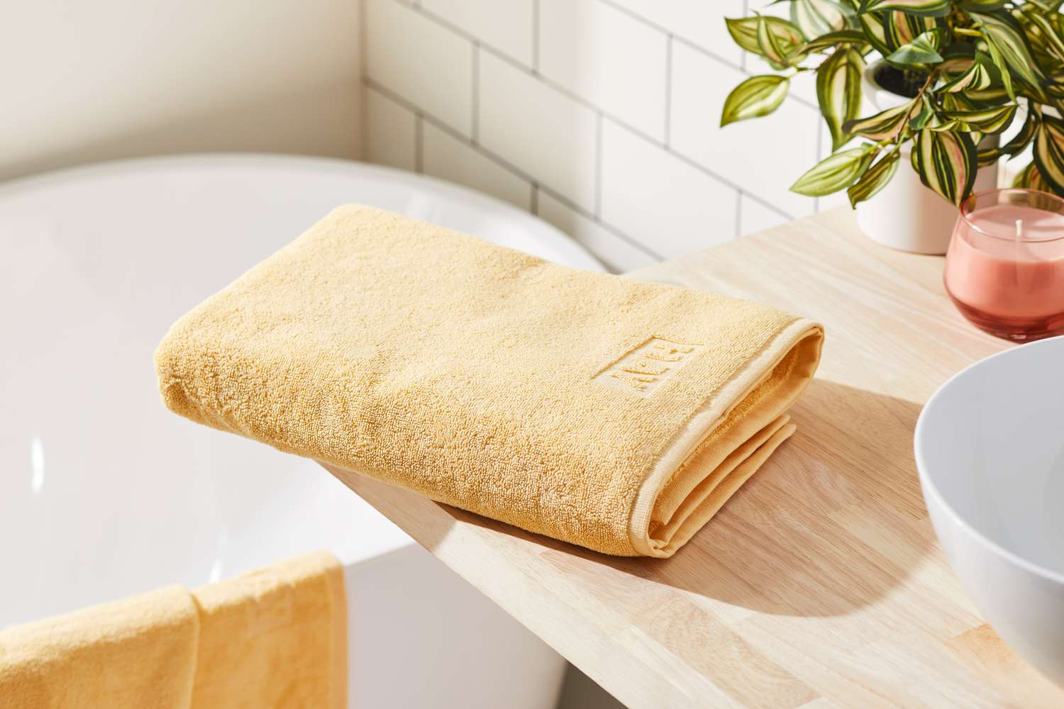 Hay Mono Cotton Bath Towel on bathroom counter