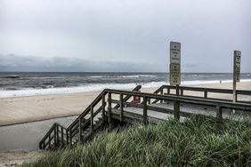 A stormy cloudy day at Smith Point County Park on Fire Island, New York.