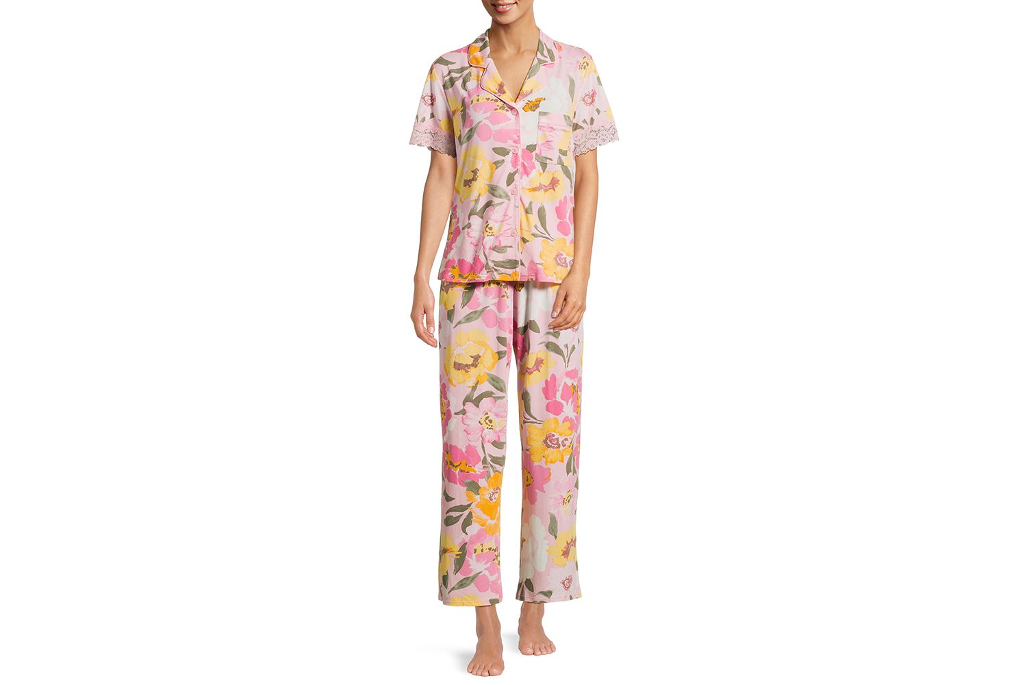 The Pioneer Woman Short Sleeve Notch Collar Top and Pant Pajama Set