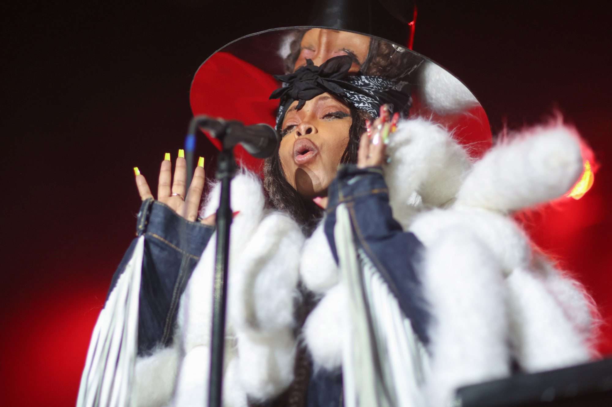 DALLAS, TX - FEBRUARY 24: American singer-songwriter Erykah Badu performs on stage during Another Badu Birthday Bash concert at The Factory in Deep Ellum on February 24, 2023 in Dallas, Texas. (Photo by Omar Vega/Getty Images)