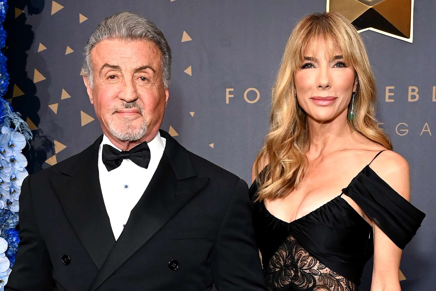 Sylvester Stallone and Jennifer Flavin attend the Fontainebleau Las Vegas Star-Studded Grand Opening Celebration on December 13, 2023 in Las Vegas, Nevada.