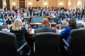 Committee Chairman Rep. Bennie Thompson (D-MS) (C), Vice Chair Rep. Liz Cheney (R-WY) (L) and Rep. Stephanie Murphy listen as Rep. Jamie Raskin (D-MD) (not pictured) presents evidence during the seventh hearing held by the Select Committee to Investigate the January 6th Attack on the U.S. Capitol on July 12, 2022 in the Cannon House Office Building in Washington, DC. The bipartisan committee, which has been gathering evidence related to the January 6, 2021 attack at the U.S. Capitol for almost a year, is presenting its findings in a series of televised hearings. On January 6, 2021, supporters of President Donald Trump attacked the U.S. Capitol Building in an attempt to disrupt a congressional vote to confirm the electoral college win for Joe Biden.