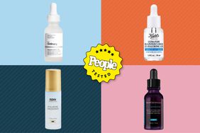 Four of the best Hyaluronic Acid Serums, each on a different color background, with a People Tested badge. 