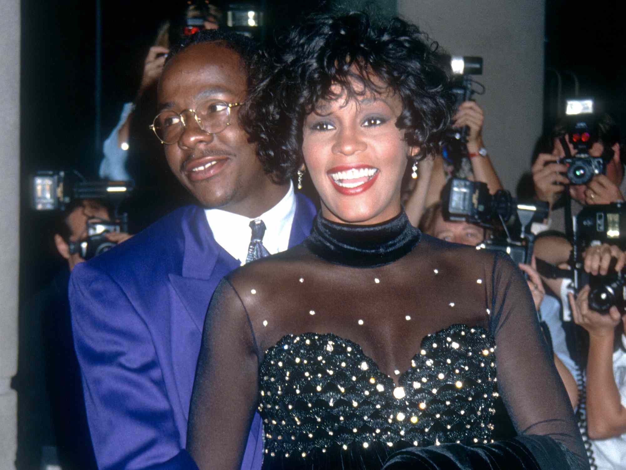 American singer Bobby Brown and wife, singer and actress Whitney Houston (1963-2012) attend the 1992 Carousel of Hope Ball to Benefit the Barbara Davis Center for Childhood Diabetes on October 2, 1992 at the Beverly Hilton Hotel in Beverly Hills, California
