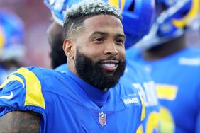 Los Angeles Rams Wide Receiver Odell Beckham Jr. (3) stands along the sidelines during the NFC Divisional game between the Los Angeles Rams and the Tampa Bay Buccaneers on January 23, 2022 at Raymond James Stadium in Tampa, Florida.