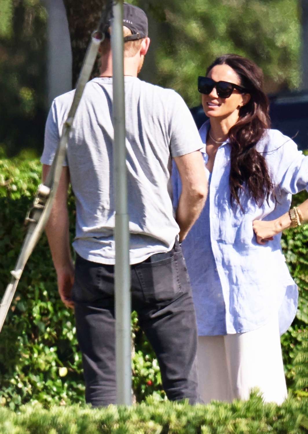 Meghan Markle is spotted visiting Prince Harry while films scenes for his new Netflix show at the Royal Salute Polo Challenge in Palm Beach on April 13, 2024.