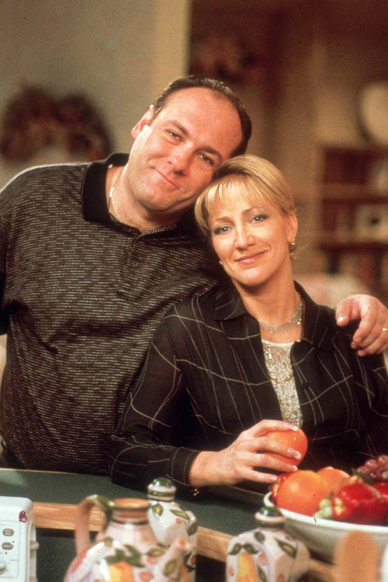 Actors James Gandolfini and Edie Falco in a scene from TV series 'The Sopranos', circa 2000. 