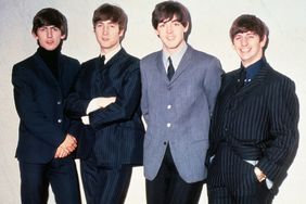 The Beatles posing together. From left to right: musicians George Harrison, John Lennon, Paul McCartney and Ringo Starr. The Beatles Posing 