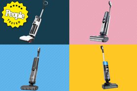Collage of wet-dry vacuums we recommend on a colorful background