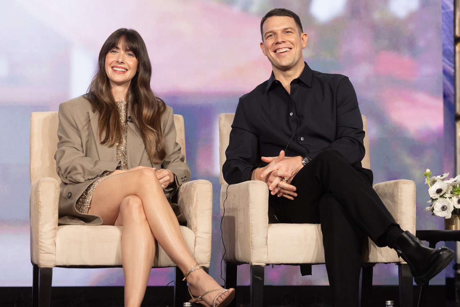 Alison Brie and Jake Lacy attend the NBC Universal Winter TCA at the Langham Hotel on Web Feb 14, 2024 in Pasadena