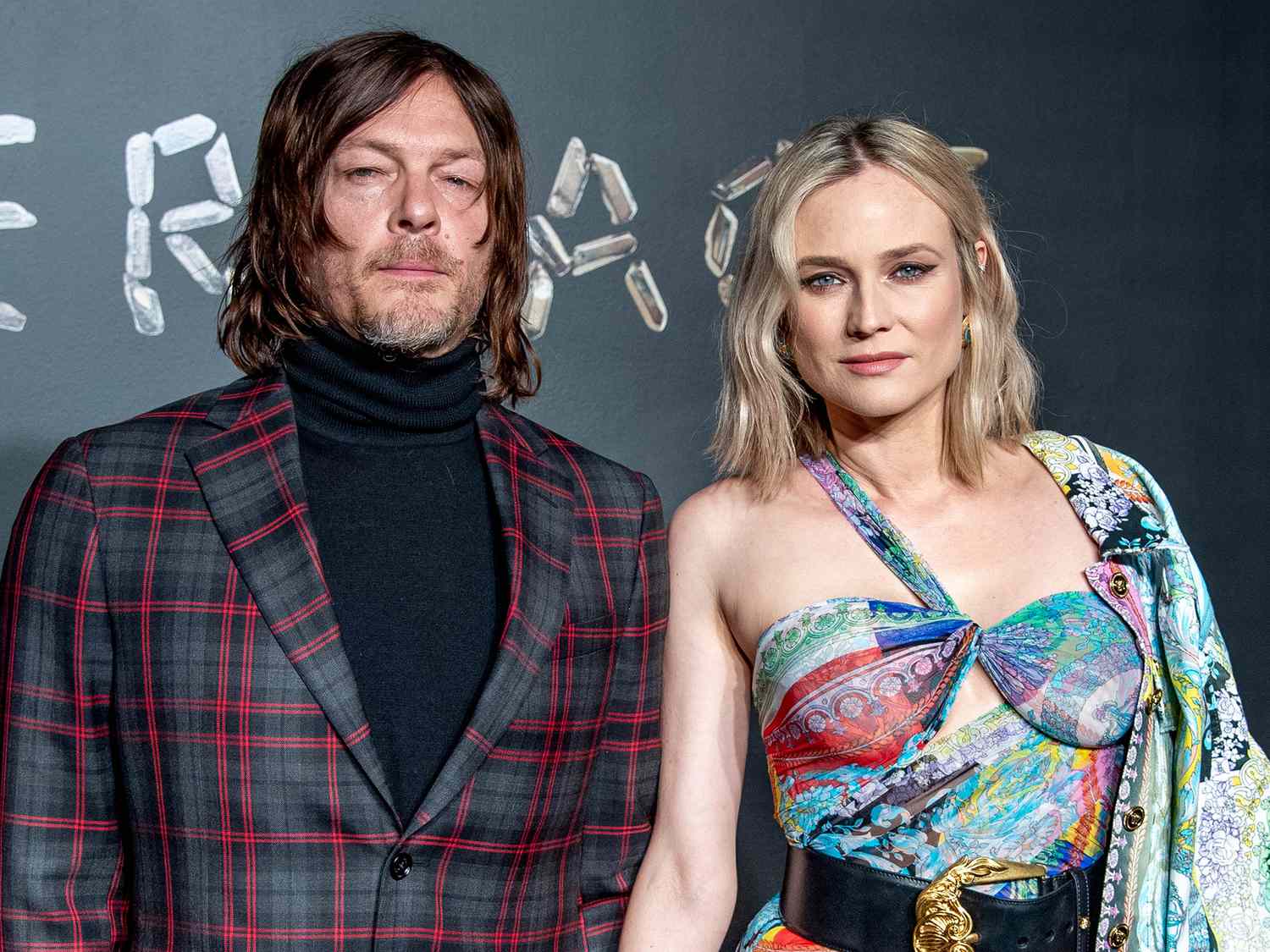 Norman Reedus and Diane Kruger attend the the Versace fall 2019 fashion show at the American Stock Exchange Building in lower Manhattan on December 02, 2018 in New York City