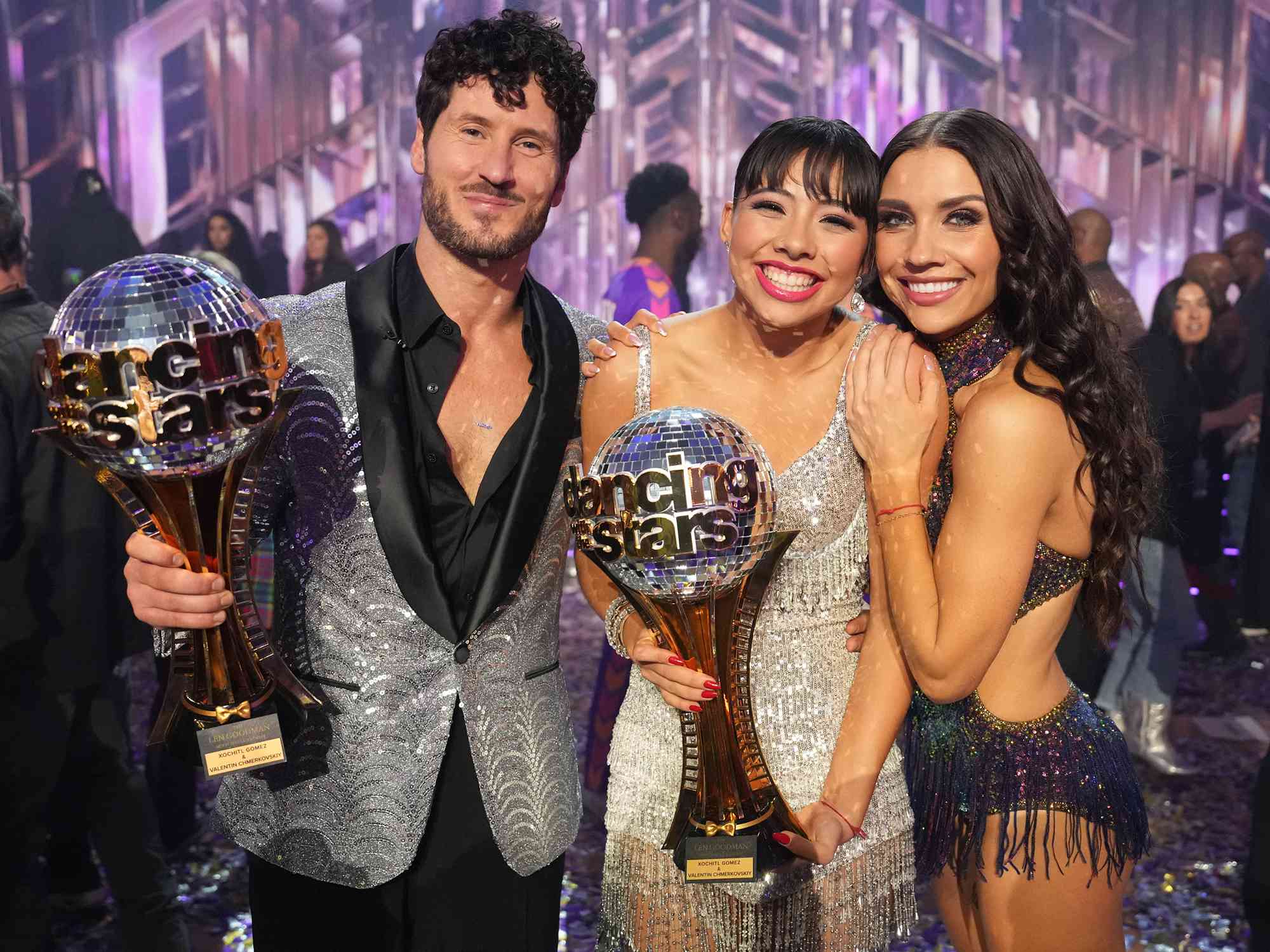 Val Chmerkovsky, Xochitl Gomez, and Jenna Johnson after the finale of 'Dancing With the Stars'.
