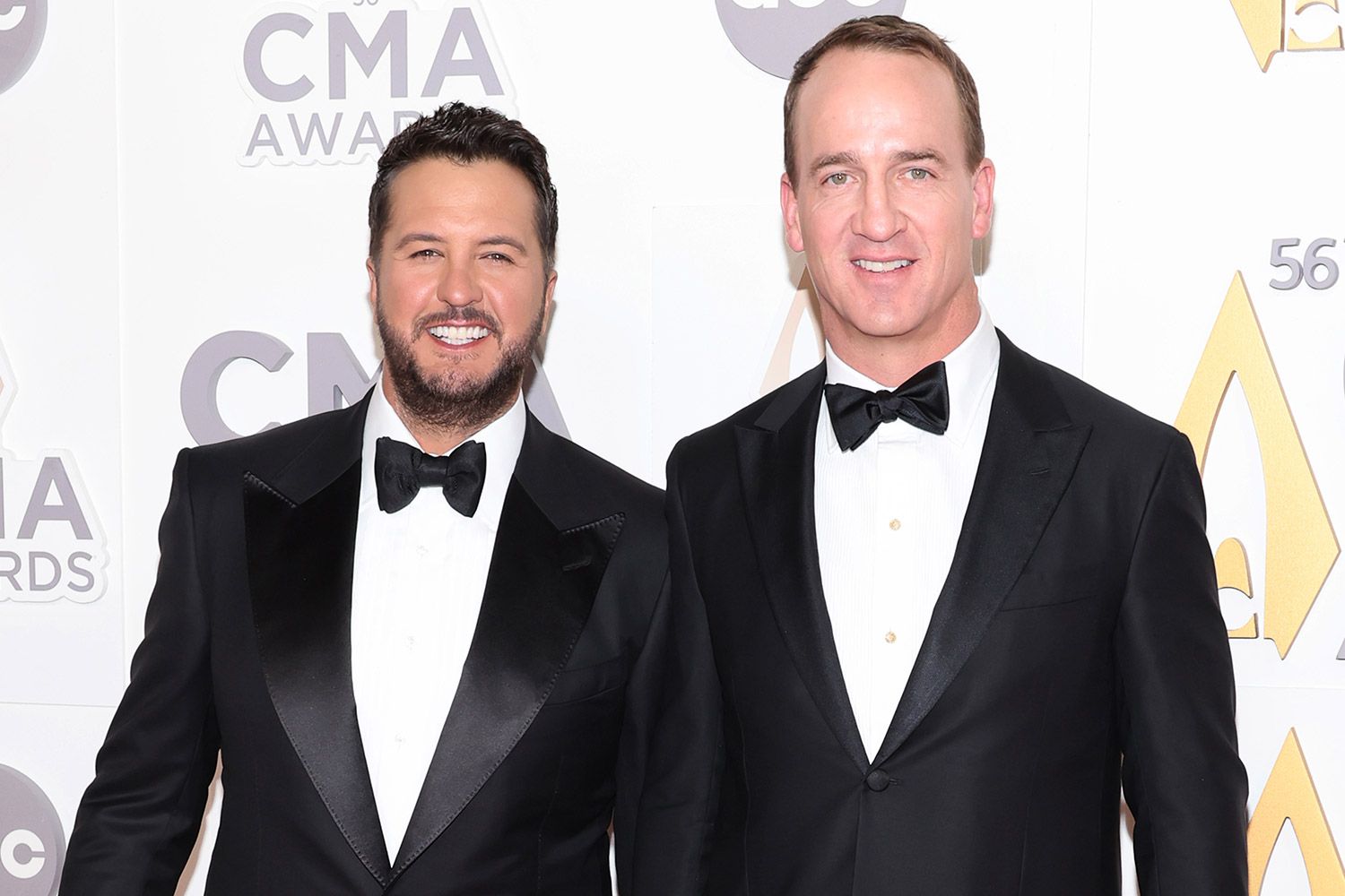 Luke Bryan and Peyton Manning attend The 56th Annual CMA Awards at Bridgestone Arena on November 09, 2022 in Nashville, Tennessee