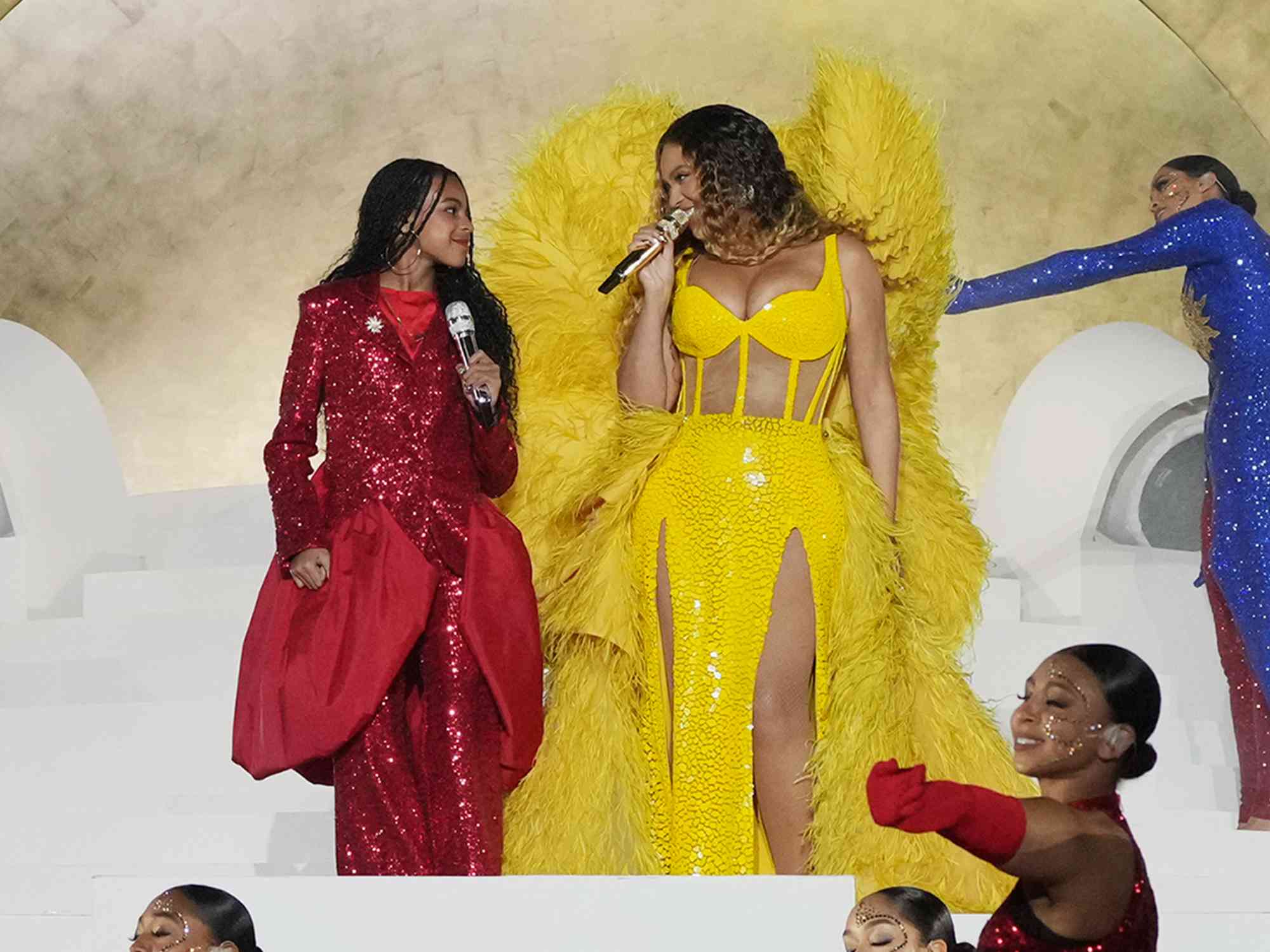 Beyonce and daughter Blue Ivy Carter perform on stage headlining the Grand Reveal of Dubai's newest luxury hotel, Atlantis The Royal 
