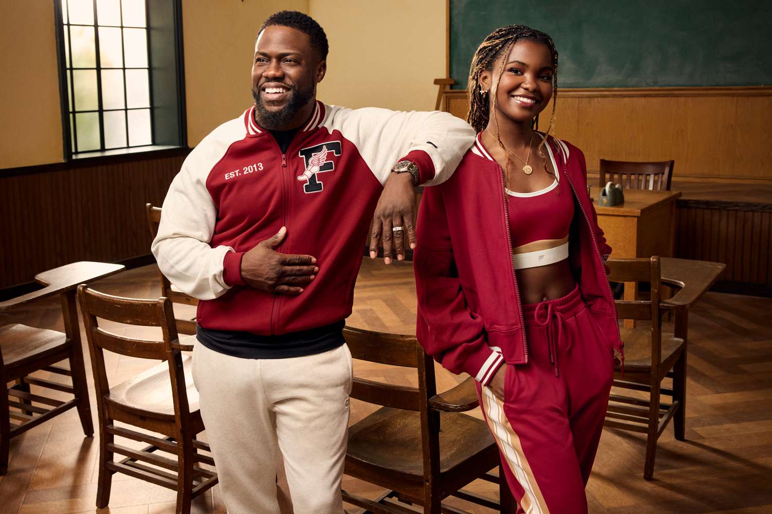 Comedian and actor Kevin Hart teams up with his daughter, Heaven, on a new retro-inspired collegiate collection with Fabletics.