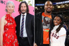 Keanu Reeves and Alexandra Grant with Simone Biles and Jonathan Owens