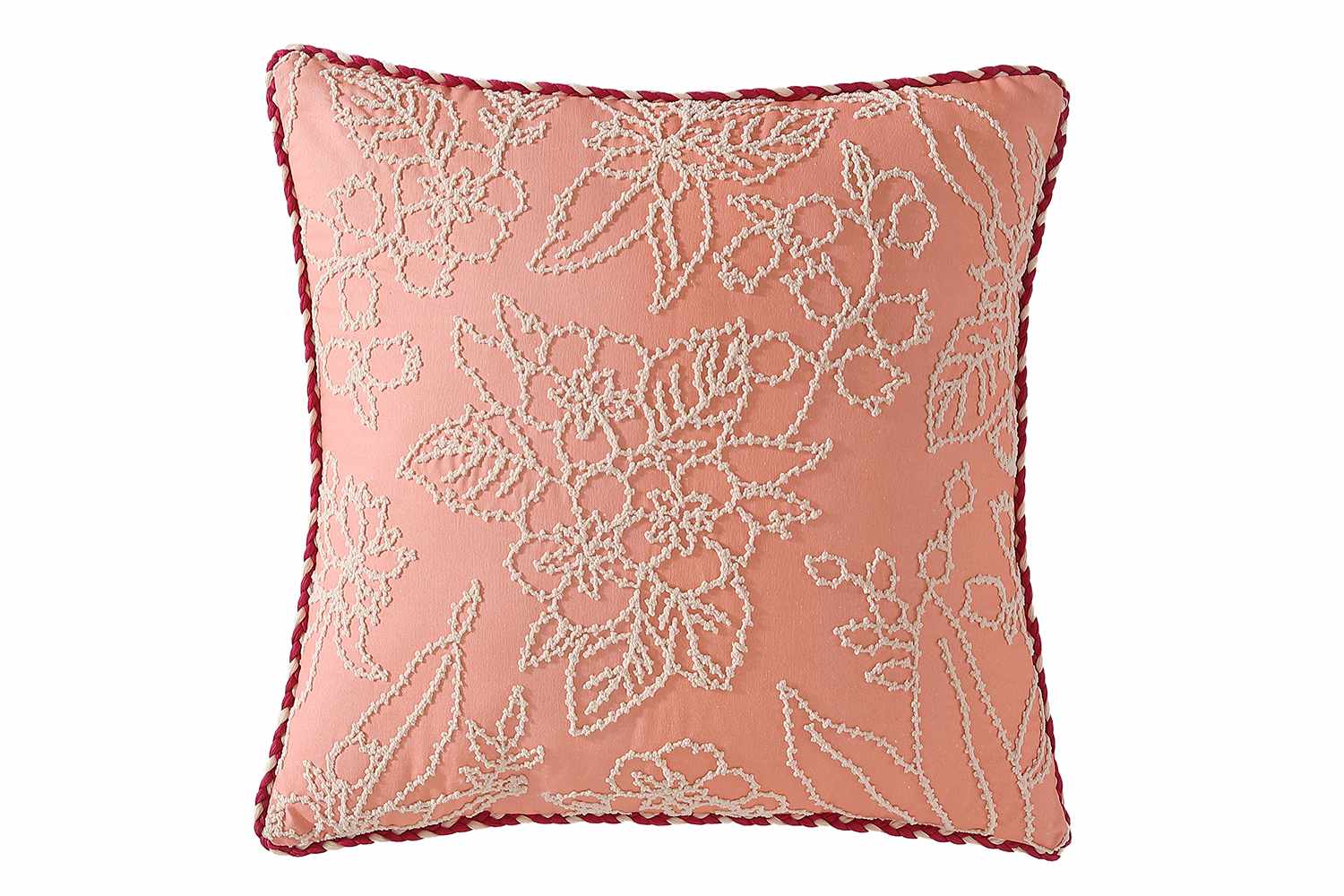Embroidered Floral Toile Decorative Pillow