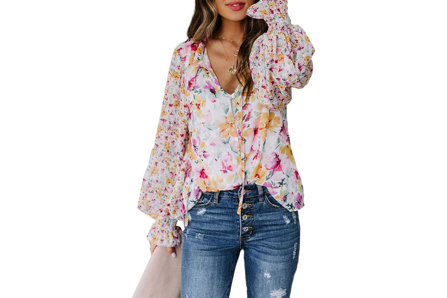SHEWIN Casual Boho Floral Print Blouse