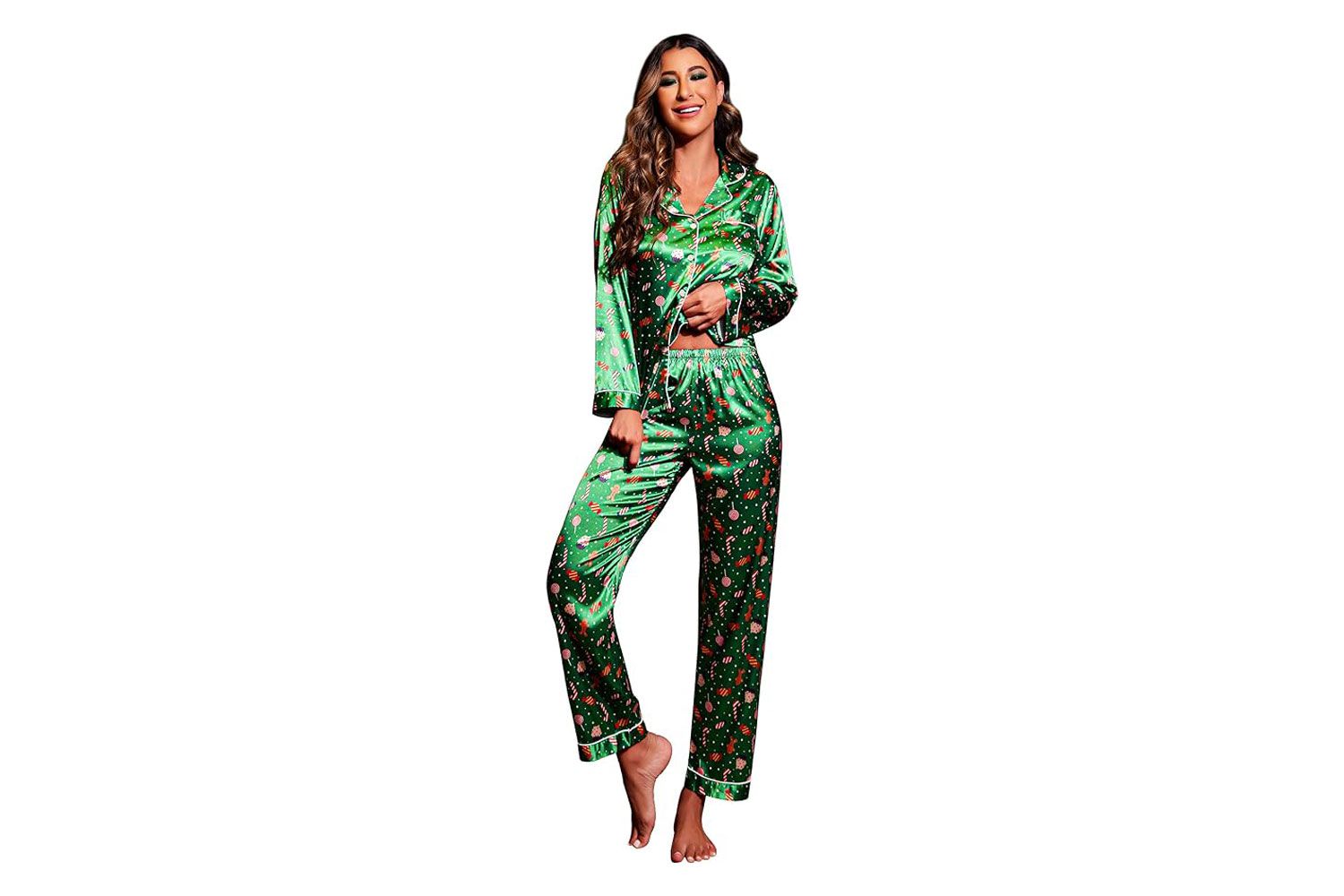 Amazon Ekouaer Women's Classic Button Down Long Satin Silk Pajama Set