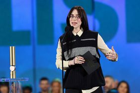 SANTA MONICA, CALIFORNIA - FEBRUARY 18: 2024 PEOPLE'S CHOICE AWARDS -- Pictured: Billie Eilish accepts The TV Performance of the Year award for "Swarm" onstage during the 2024 People's Choice Awards held at Barker Hangar on February 18, 2024 in Santa Monica, California