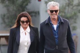 Pierce Brosnan and his wife, Keely Shaye Smith, were seen leaving a Malibu restaurant, both dressed to impress. Keely in a chic black blazer ensemble and Pierce in a classic navy, showcasing their timeless style.