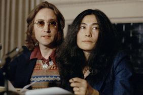 John Lennon and his wife Yoko Ono speak at a press conference, March 2, 1973, in New York