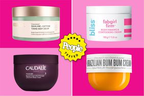 A collage of the best cellulite creams we recommend on a colorful background