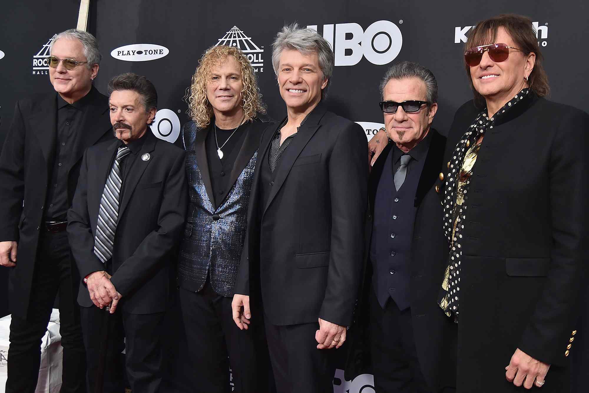 Hugh McDonald, Alec John Such, David Bryan, John Bon Jovi, Tico Torres and Richie Sambora of Bon Jovi attend the 33rd Annual Rock & Roll Hall of Fame Induction Ceremony on April 14, 2018 in Cleveland, Ohio.