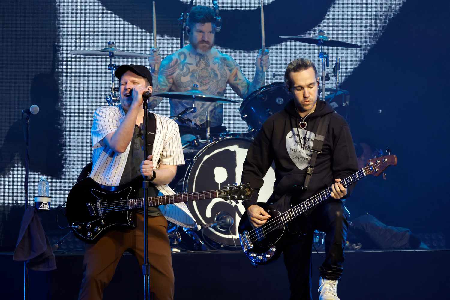 Patrick Stump, Andy Hurley, and Pete Wentz of Fall Out Boy perform onstage at the 2023 iHeartRadio ALTer EGO Presented by Capital One at The Kia Forum on January 14, 2023