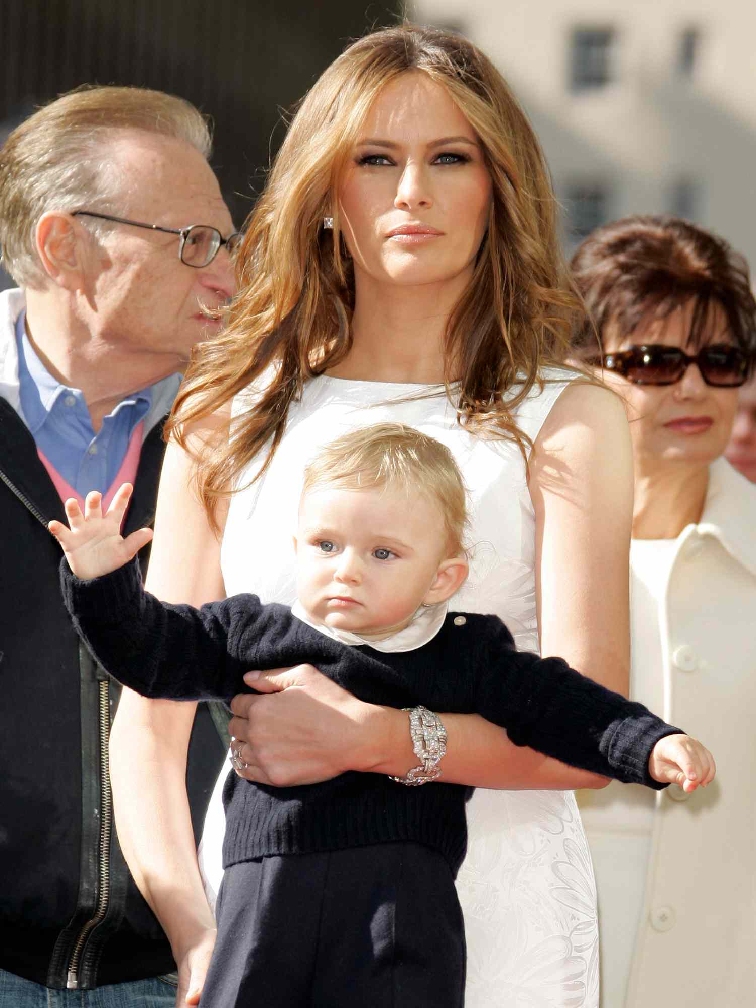 Melania Trump and baby Barron Trump during Donald Trump Honored with Hollywood Walk of Fame Star