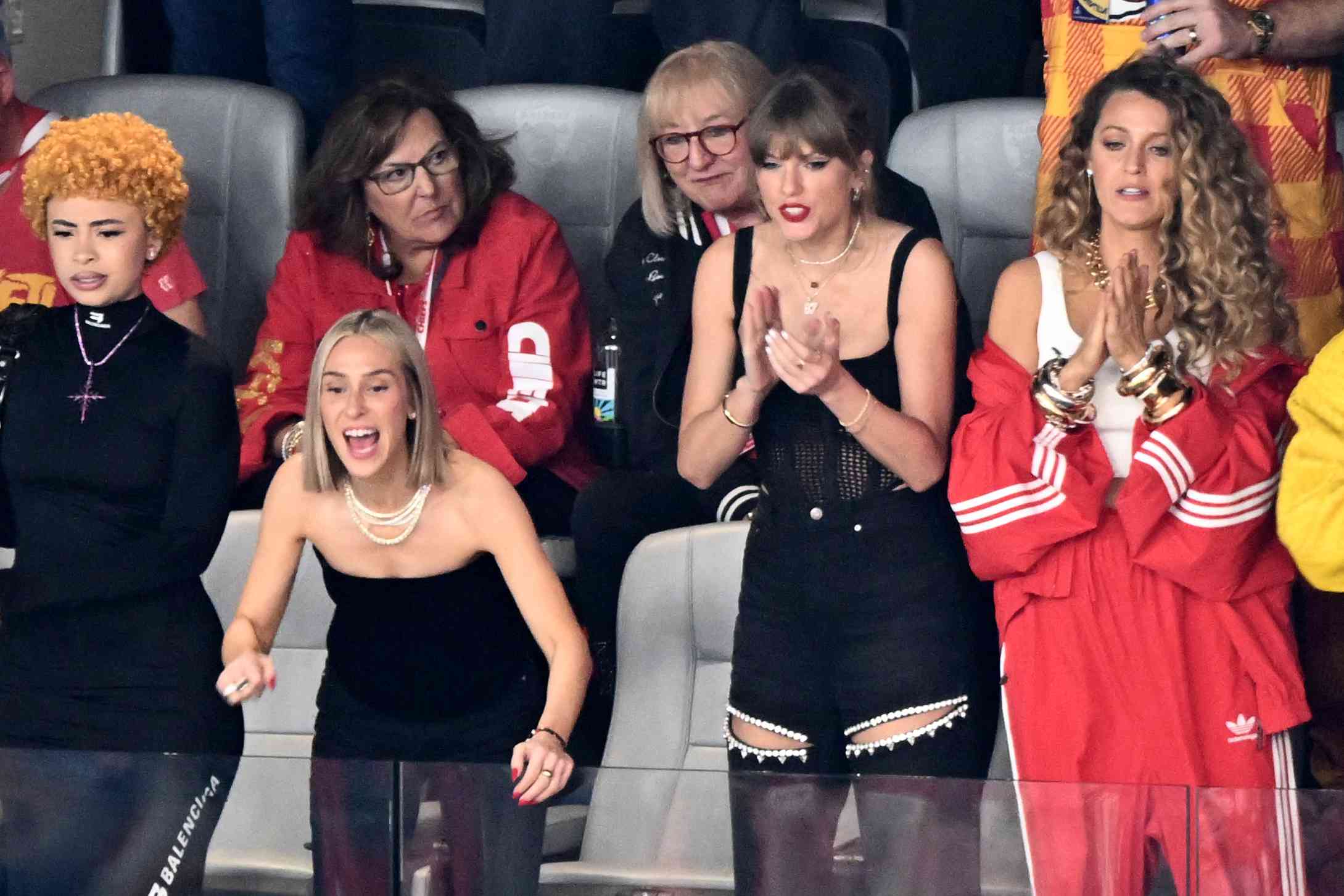 Ice Spice, Taylor Swift and Blake Lively at the Super Bowl LVIII