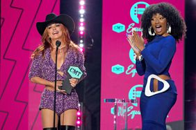 Shania Twain and Megan Thee Stallion appear onstage during the 2023 CMT Music Awards at Moody Center on April 02, 2023 in Austin, Texas.