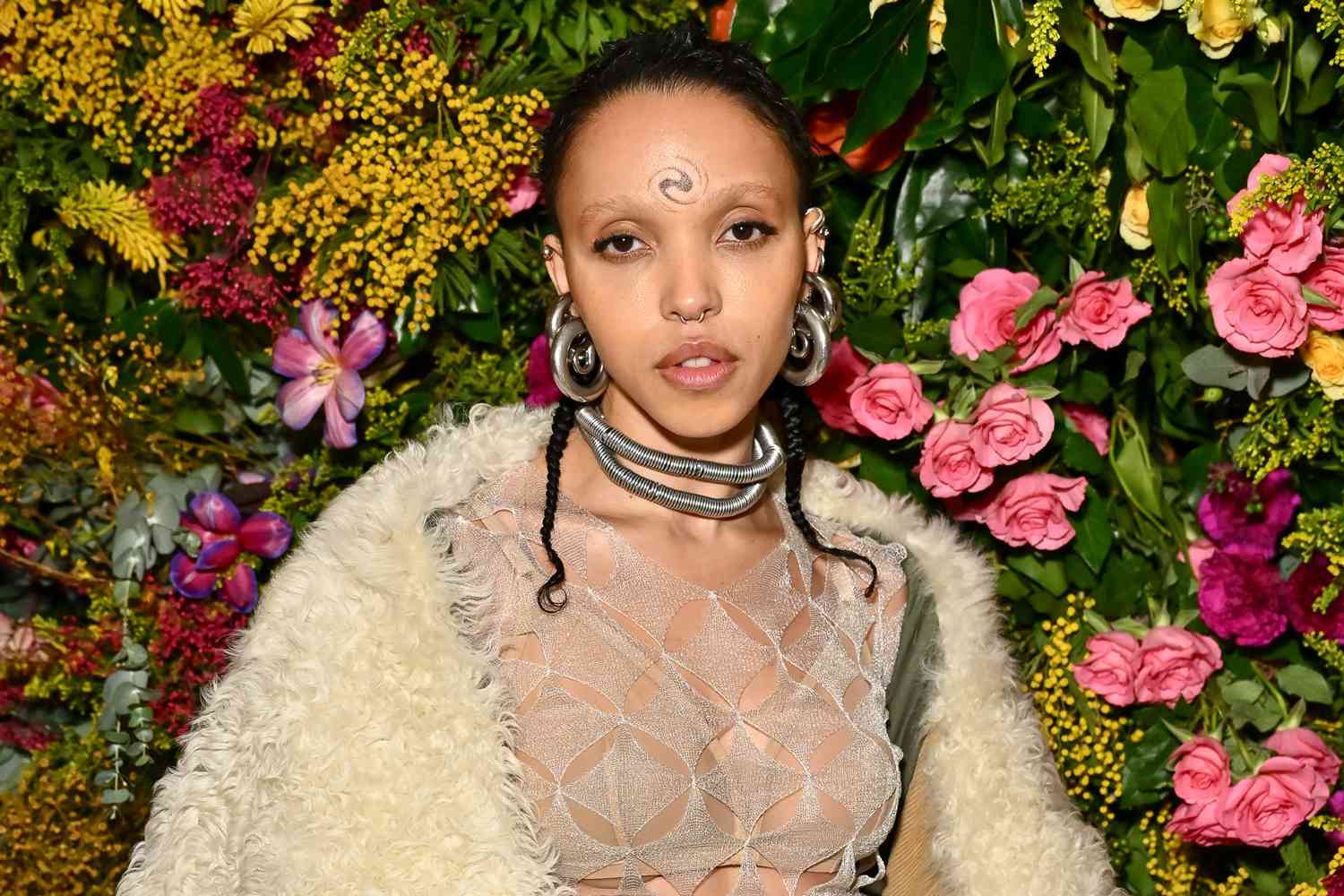  FKA Twigs attends the British Vogue And Tiffany & Co. Celebrate Fashion And Film Party 2024 at Annabel's on February 18, 2024 in London, England.