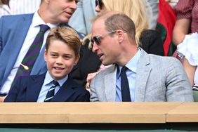 Prince George of Wales and Prince William, Prince of Wales watch Carlos Alcaraz vs Novak Djokovic in the Wimbledon 2023 men's final on Centre Court during day fourteen of the Wimbledon Tennis Championships at the All England Lawn Tennis and Croquet Club on July 16, 2023