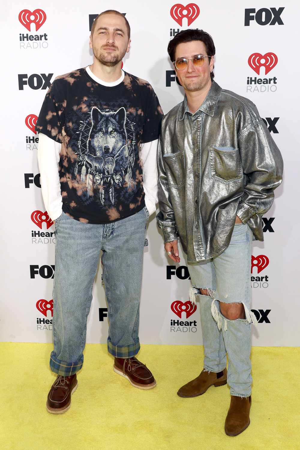 (L-R) Kendall Schmidt and Logan Henderson of Big Time Rush attend the 2024 iHeartRadio Music Awards at Dolby Theatre in Los Angeles, California on April 01, 2024