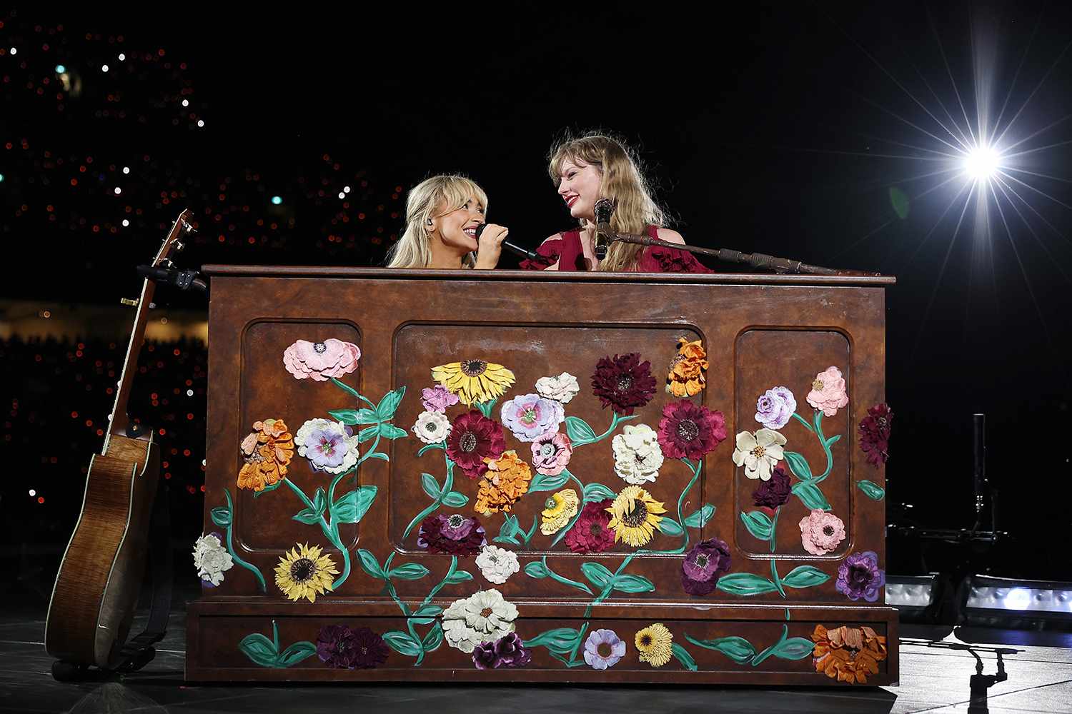 Taylor Swift performs with Sabrina Carpenter at Accor Stadium