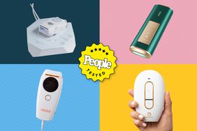 Collage of at-home laser hair removal devices we recommend on a colorful background