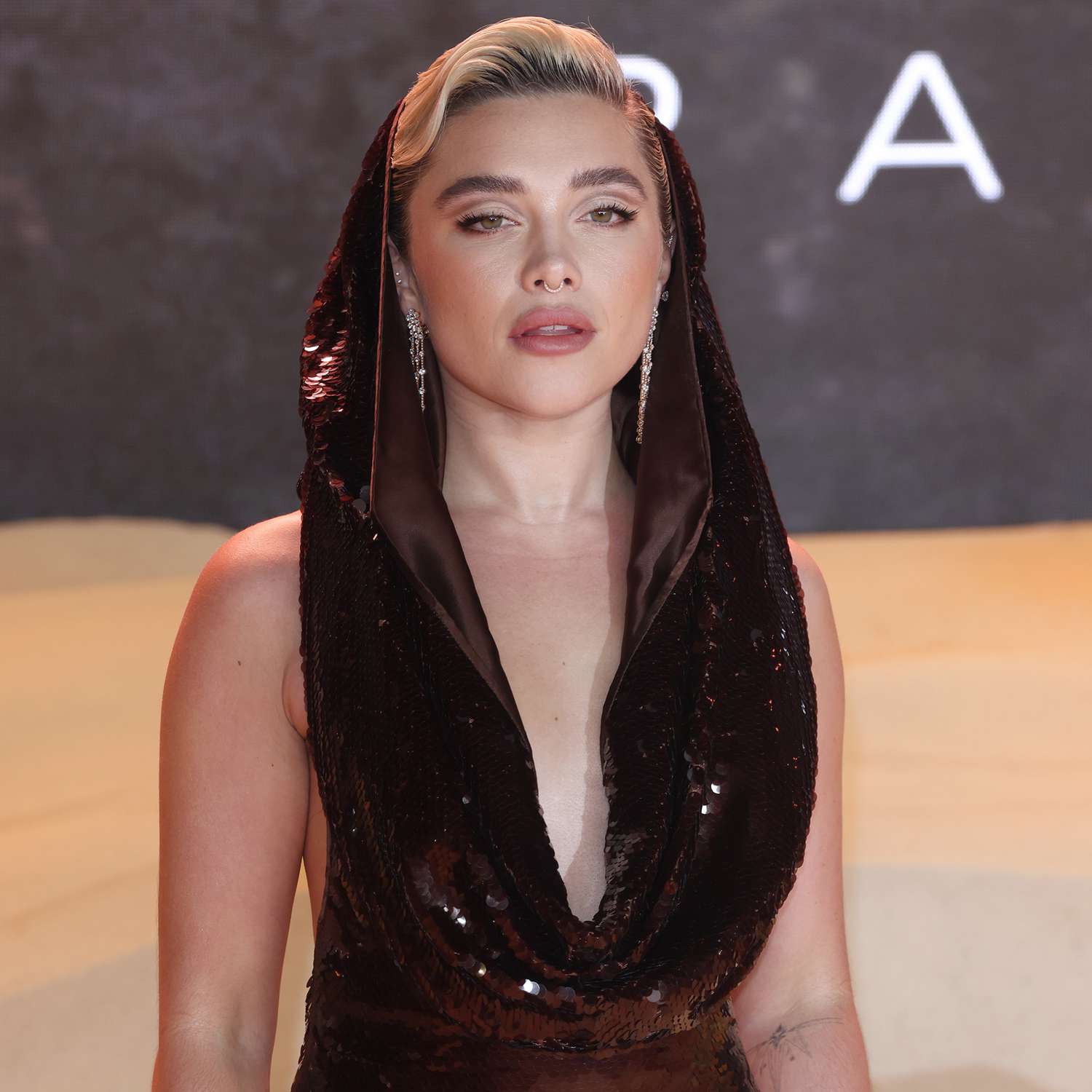 Florence Pugh attends the World Premiere of "Dune: Part Two" in Leicester Square on February 15, 2024 i